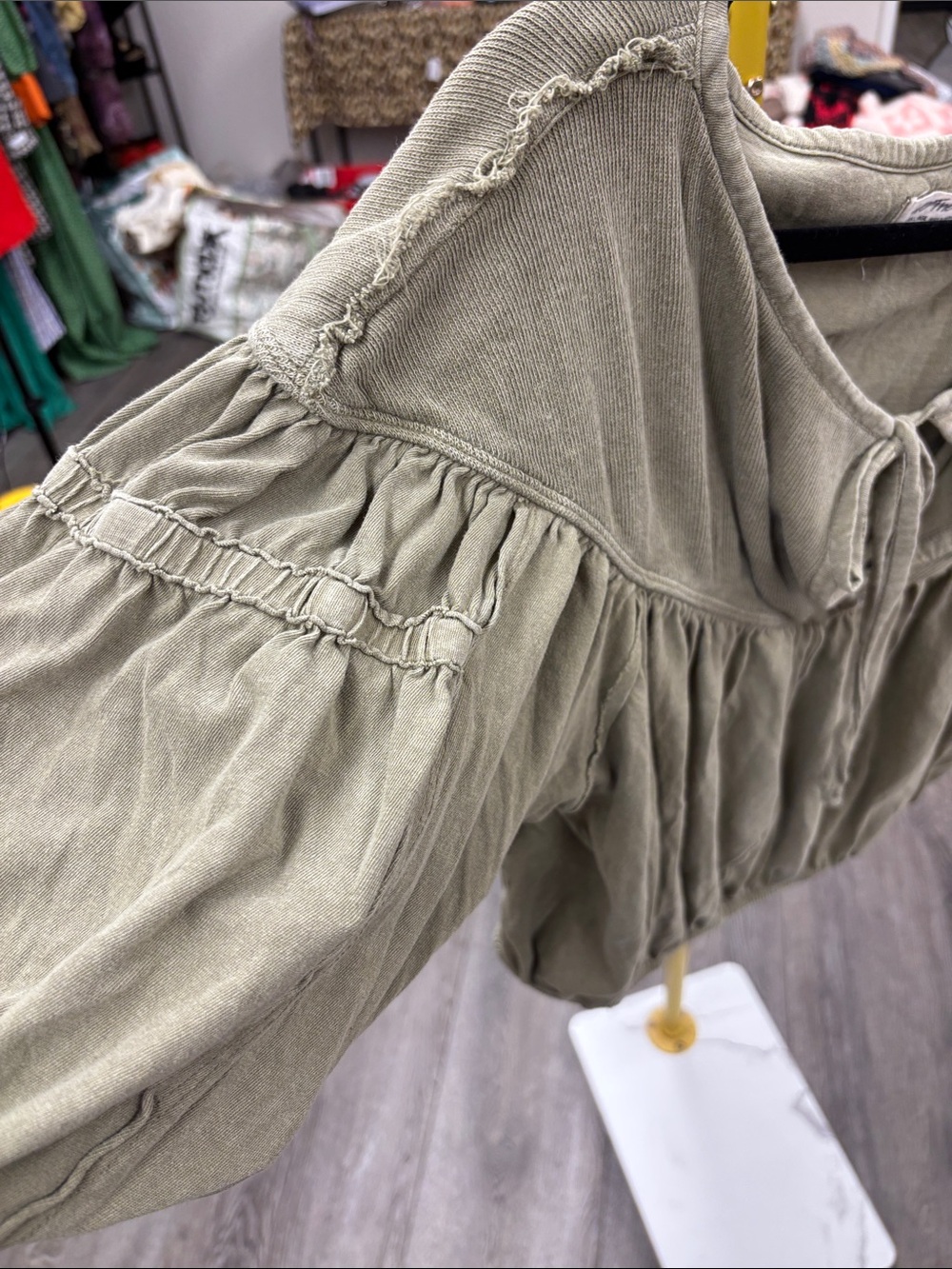 We The Free Olive Tie-Front Peasant Blouse - Picture 3 of 4